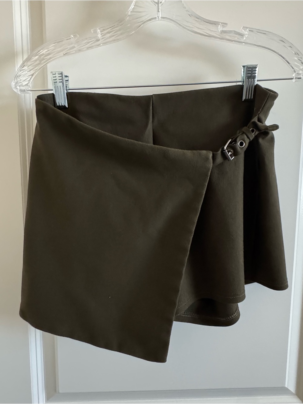 Olive Wrap Mini Skort with Buckle Detail